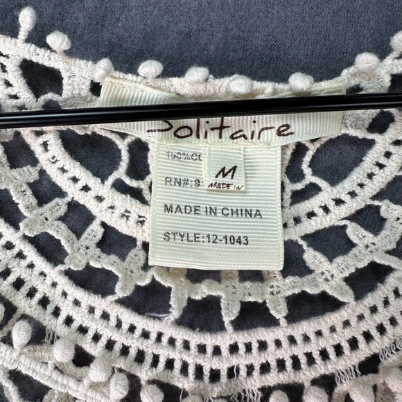 SOLITAIRE Boho Lace Pattern Cream Crochet Blouse | Summer Swim Coverup Size Med - Picture 3 of 8